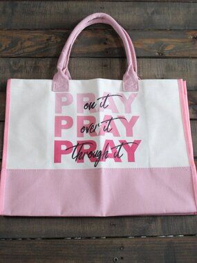 Pray For It Reusable Tote/Grocery Bag Pink